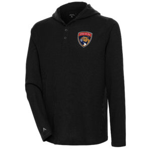 Men's Antigua Black Florida Panthers Strong Hold Long Sleeve Henley Hoodie T-Shirt