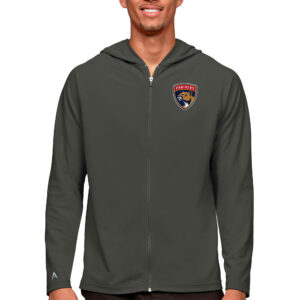 Men's Antigua Charcoal Florida Panthers Logo Legacy Full-Zip Hoodie