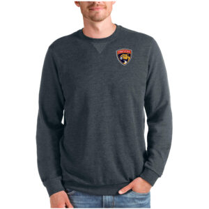 Men's Antigua Heathered Charcoal Florida Panthers Reward Crewneck Pullover Sweatshirt