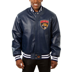 Men's JH Design Navy Florida Panthers Big & Tall All-Leather Jacket